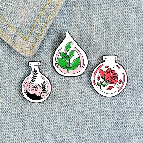 Spilla in Smalto a Forma di Bottiglia di Fiori con Piante in Lega Minimalista per Gioielli di Moda Donna Distintivo Decorativo