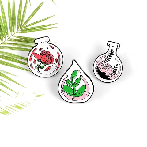 Spilla in Smalto a Forma di Bottiglia di Fiori con Piante in Lega Minimalista per Gioielli di Moda Donna Distintivo Decorativo