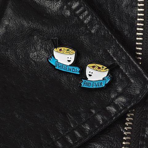 Cartoon Smile Pho Bowl Enamel Pin Phriends Pho Ever Lettering Alloy Brooch Creative Food Badge For Men Women Clothes Decor