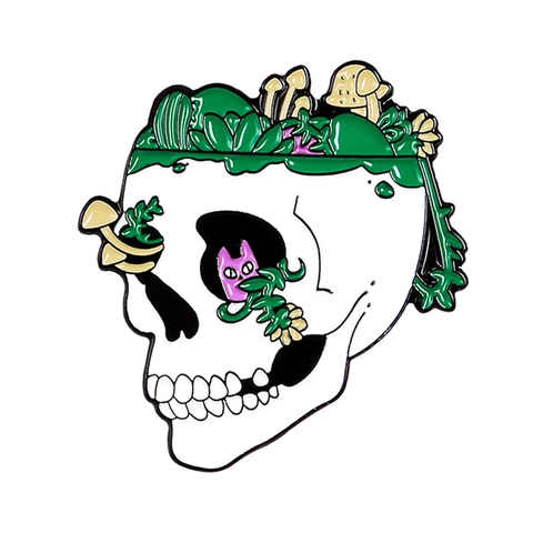 Creative Skull Enamel Pin With Mushroom Plant And Cat Cartoon Brooch Halloween Gift Alloy Backpack Lapel Pin Jewelry