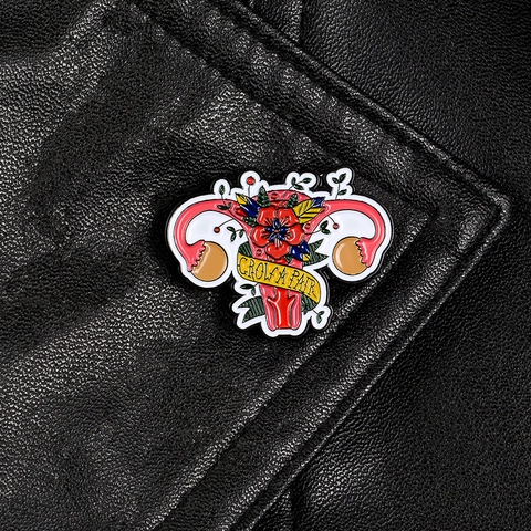 Feminist Grow A Pair Uterus Flower Enamel Pin Creative Anatomical Zinc Alloy Brooch For Women Medical Awareness Gift Badge
