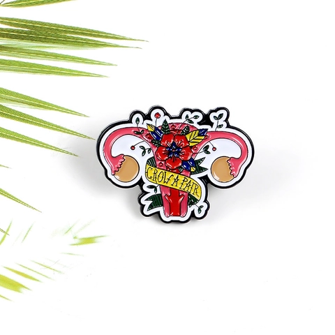 Feminist Grow A Pair Uterus Flower Enamel Pin Creative Anatomical Zinc Alloy Brooch For Women Medical Awareness Gift Badge