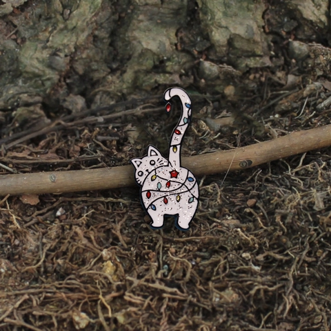 Divertido Broche de Gato de Esmalte Con Luces de Navidad Brillo Gato Blanco Animal Pin de Solapa Para Mochila Ropa Joyería de Regalo