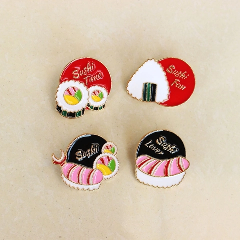 Broche en Émail Sushi Dessin Animé Nourriture Broche Saumon Sushi Boule de Riz Mignon Alliage Badge Cadeau Amis Bijoux Denim Veste