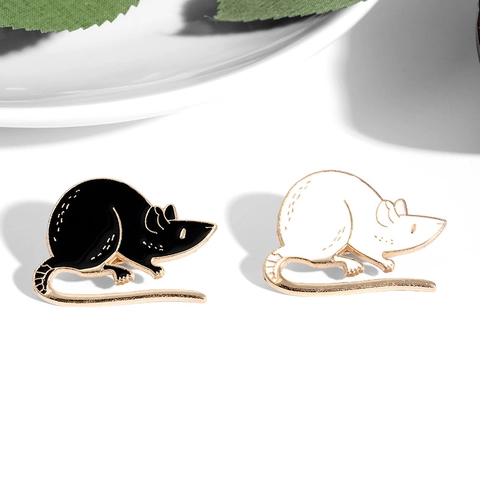 Broche de Souris en Émail Dessin Animé Badge d'Animal en Alliage Épingle Noir Blanc Accessoires de Mode pour Femmes Cadeau