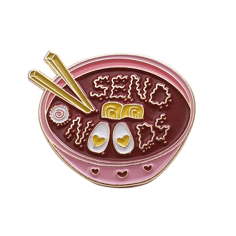 Broche en Émail Amusante Bol de Ramen Send Noods Créatif Rose Cœur Œuf Alliage Badge pour Vêtements Sac à Dos
