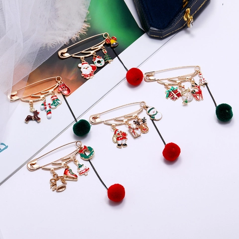 Weihnachten Cartoon Legierung Brosche Emaille Weihnachtsmann Rentier Baum Tropföl Anstecknadeln Mit Bommel Festlicher Schmuck Geschenke