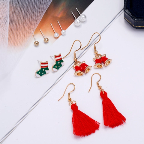 Weihnachts-Ohrring-Set Für Damen Legierung Künstliche Perle Quaste Hängeohrringe Weihnachtsmann Weihnachtsbaum Schneeflocke Festlicher Schmuck Geschenk