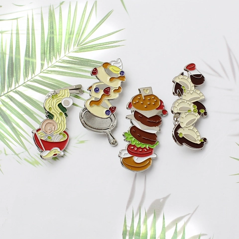Creative Food Enamel Pin Brooches Set Hamburger Ramen Dumplings Souffle Alloy Metal Badge For Clothes Bags Hats Women Jewelry