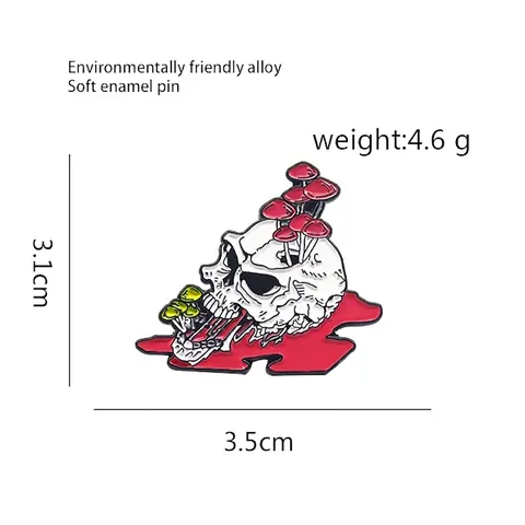 Spilla in Lega Punk Smalto Teschio Con Design a Fungo Arte Oscura Gothic Spilla Distintivo per Abbigliamento Borse Donna Uomo Accessori