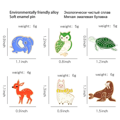 Broche en Émail Animaux Dessin Animé Alliage Éléphant Hibou Tortue Cerf Alpaga Morse Badge Pour Sac À Dos Vêtements Femmes Enfants