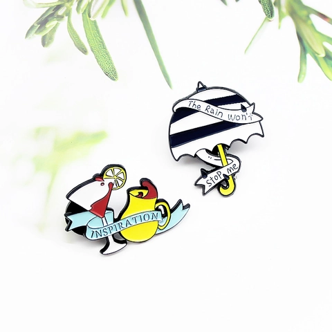 Kreative Legierung Emaille Brosche Pin Set Regenschirm Wein Cup Inspiration Buchstabe Abzeichen Pins Für Kleidung Rucksack Deko