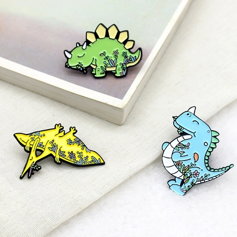 Broche Créative en Émail Dinosaure Floral de Dessin Animé Pins Mignon Animal Alliage Broche pour Enfants Femmes Bijoux de Mode Cadeau Badge