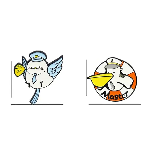 Broche Émaillée Oiseau Dessin Animé Mignon Design Pilote Mouette Master Badge en Alliage pour Décoration Vêtements Sac à Dos Cadeau Bijoux