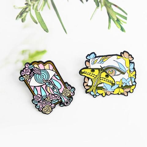 Surrealistische Legierung Emaille Pin Auge Motte Vogel Blume Schmetterling Brosche Für Damen Mode Schmuck Geschenk Abzeichen