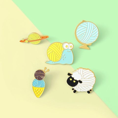 Creative Cartoon Yarn Ball Enamel Brooch Alloy Planet Snail Sheep Globe Ice Cream Badge Pins For Clothing Backpack Accessories Jewelry Gift