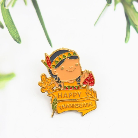 Épinglette en Émail Fille de Dessin Animé Joyeux Action de Grâce Alliage Feuille d'Érable d'Automne Broche Badge Mignon Pour Femmes Enfants Bijoux Cadeau
