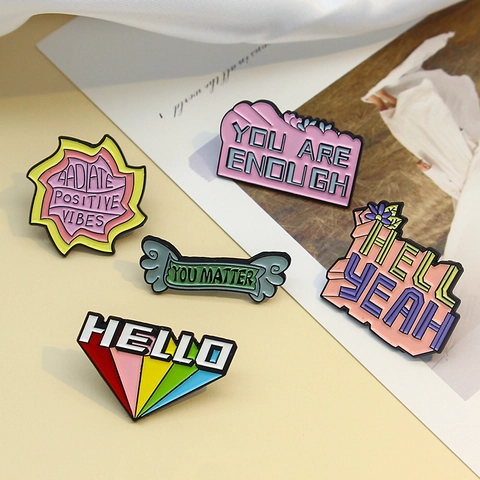Inspirational Enamel Pins Alloy Drip Oil Brooch Badge For Clothes Bag YOU MATTER HELL YEAH Rainbow Letter Pins Fashion Jewelry