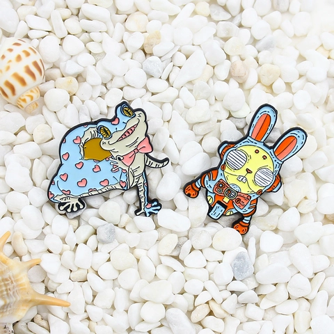 Ensemble Broches Émail Lapin Mécanique Cyberpunk et Grenouille Cœur Dessin Animé en Alliage pour Décoration Vêtements Sac à Dos
