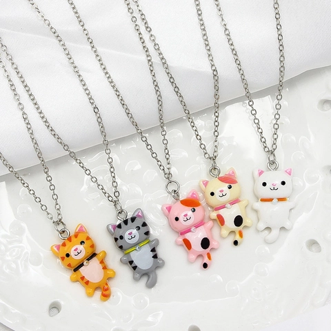 Süße Cartoon Katze Anhänger Halskette Harz Legierung Tier Charme Schlüsselbeinkette Für Damen Mädchen Mode Schmuck Geschenk