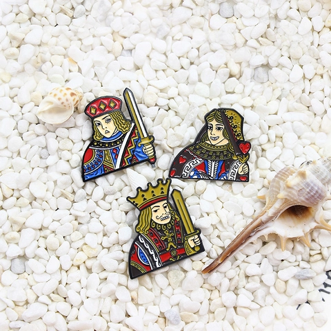 Vintage Poker Card Character Enamel Pin King Queen Jack Cartoon Metal Badge For Backpack Clothing Alloy Drip Oil Brooch Jewelry Accessory