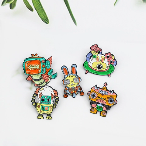 Cartoon Roboter Hase Raumschiff Emaille Anstecknadel Legierung Brosche Lustiges Monster Cyberpunk Abzeichen Für Rucksack Kleidung Unisex Geschenk