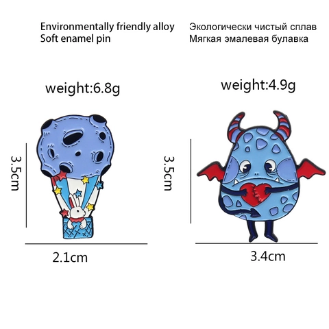 Creative Cartoon Rabbit Hot Air Balloon Blue Monster Enamel Pin Alloy Brooch For Backpack Clothes Decoration Unisex Jewelry Gift