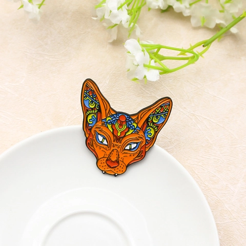 Exotic Ethnic Sphynx Cat Alloy Soft Enamel Brooch Pin Colorful Geometric Animal Badge For Clothing Backpack Decoration Unisex Jewelry