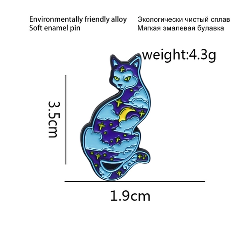 Broche en Émail d'Alliage de Chat de Ciel Étoilé Dessin Animé Lune Étoiles Nuage Badge Animal pour Vêtements Sac Femme Accessoires
