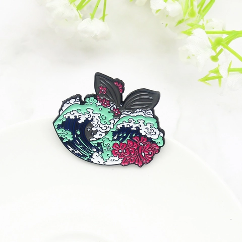 Creative Sea Wave Whale Enamel Brooch Alloy Cherry Blossom Painted Badge Cartoon Ocean Style lapel Pin For Women Men Jewelry