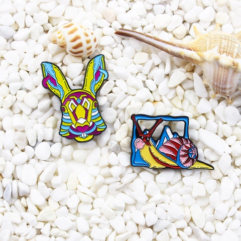 Kreative Cartoon Tier Emaille Brosche Pin Bunte Geometrische Hasenkopf Und Coole Schnecke Abzeichen Legierung Brosche Für Kleidung