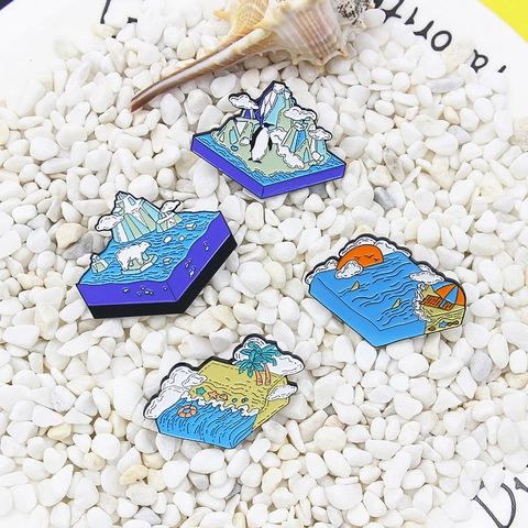 Broche en Email Mode Paysage Naturel Plage d'Hawaï Ours Polaire Manchot Alliage Goutte d'Huile Bijoux Cadeau Pour Femmes Hommes