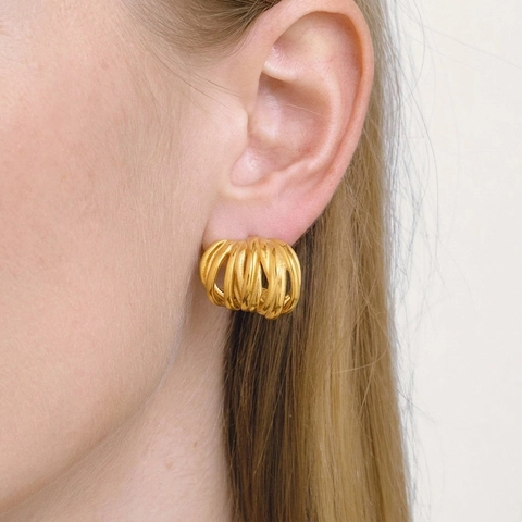 Stainless Steel C-Shaped Stud Earrings Multilayer Lines Geometric Retro Minimalist Waterproof Hypoallergenic For Women