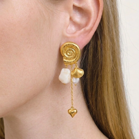 Orecchini Pendenti A Conchiglia Acciaio Inossidabile Perla Artificial Barocca Cuore Nappa Placcato Oro Per Donna Moda