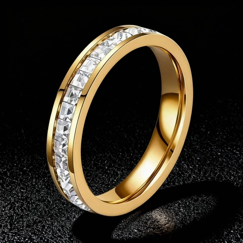 Anello Eternity in Acciaio Inossidabile con Strass per Donna Minimalista Pave Cristallo Fascia Oro Argento Oro Rosa Gioielli