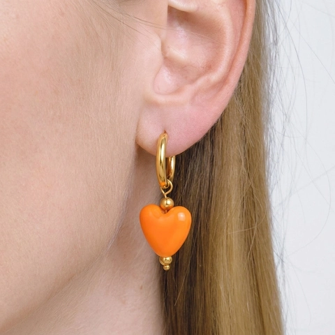 Stainless Steel Heart Hoop Earrings Gold Plated Orange Pendant Waterproof Hypoallergenic Fashion Jewelry For Women