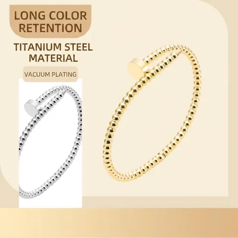 Minimalist Stainless Steel Beaded Nail Bangle For Women Men Gold Silver Plated Industrial Style Open Bracelet Fashion Jewelry