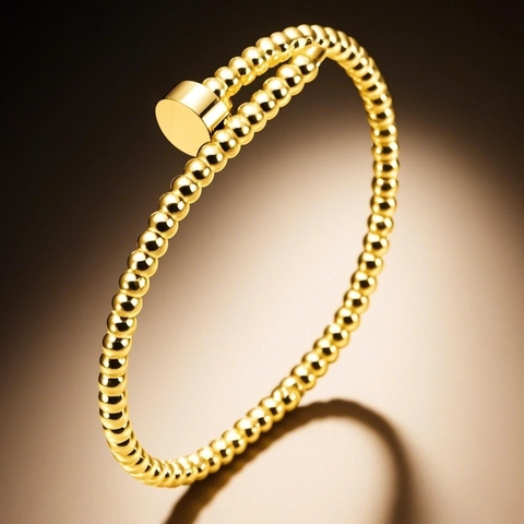 Minimalist Stainless Steel Beaded Nail Bangle For Women Men Gold Silver Plated Industrial Style Open Bracelet Fashion Jewelry
