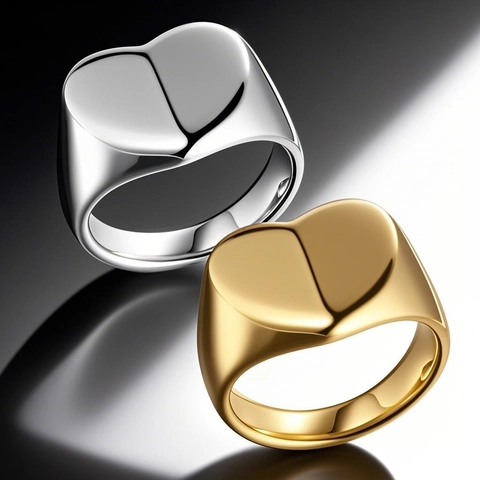 Fashion Stainless Steel Heart Signet Ring For Women Men Polished Casting Plain Finger Ring European Style Jewelry Accessory