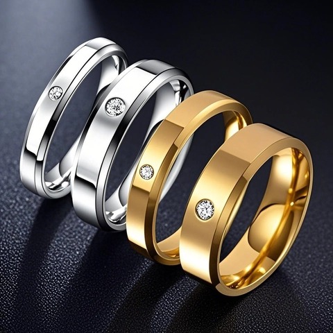 Bague Anneau en Acier Titane avec Strass Minimaliste pour Couples Bague en Acier Inoxydable Poli avec Pierre Unique Incrustée Bijoux de Mode
