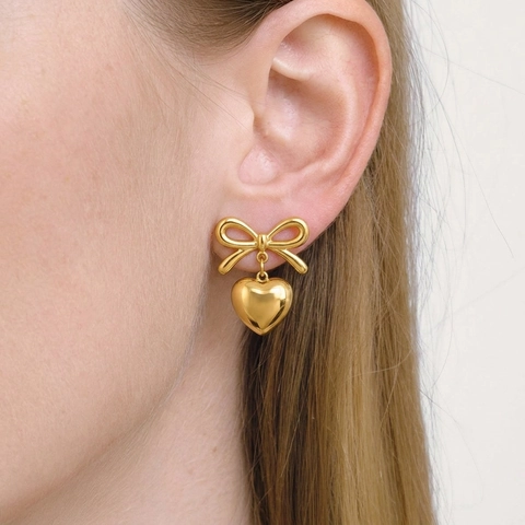 Orecchini A Fiocco Cuore Acciaio Inossidabile Bicolore Oro Argento Impermeabile Ipoallergenico Gioielli Per Donna