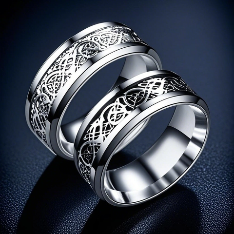 Hip Hop Stainless Steel Dragon Ring For Men Unisex Niche Minimalist Cool Celtic Knot Hollow Band Ring Electroplated Jewelry