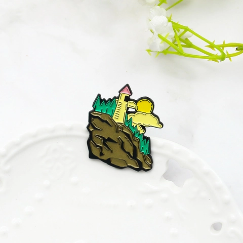 Creative Lighthouse Landscape Enamel Brooch Alloy Sunset Forest Lapel Pin For Backpack Jacket Decorative Badge Unisex Gift