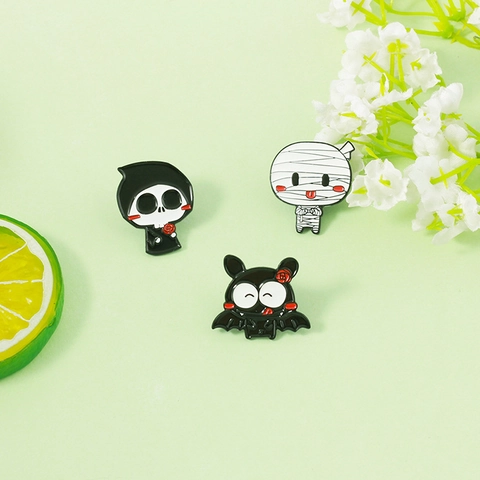 Lot de Broches en Émail Dessin Animé Halloween Momie Faucheuse Chauve-souris en Alliage Pour Sac à Dos Vêtements Accessoires