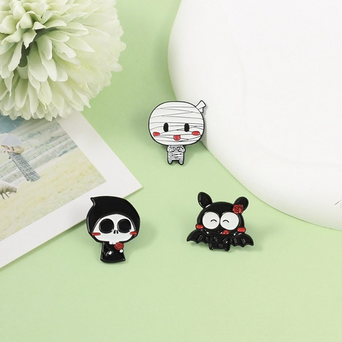 Lot de Broches en Émail Dessin Animé Halloween Momie Faucheuse Chauve-souris en Alliage Pour Sac à Dos Vêtements Accessoires