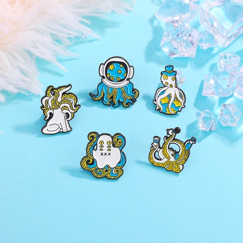Broche Émail Créative Poulpe Dessin Animé Alliage de Zinc Astronaute Planète Fête Épingles pour Vêtements Sac à Dos Accessoires