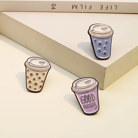 Creative Coffee Cup Enamel Pin Cartoon Drink Milk Tea Zinc Alloy Brooch For Backpack Clothing Hat Accessories Unisex Jewelry