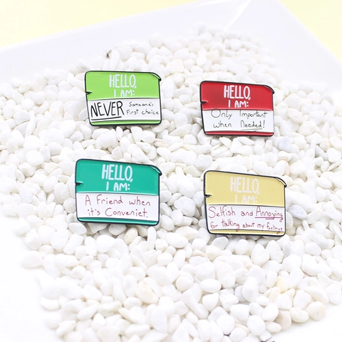 Funny Hello My Name Is Tag Enamel Pin Humorous Slogan Alloy Brooch For Backpack Jacket Unisex Fashion Jewelry Accessory