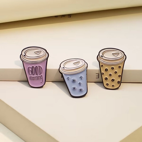 Creative Coffee Cup Enamel Pin Cartoon Drink Milk Tea Zinc Alloy Brooch For Backpack Clothing Hat Accessories Unisex Jewelry