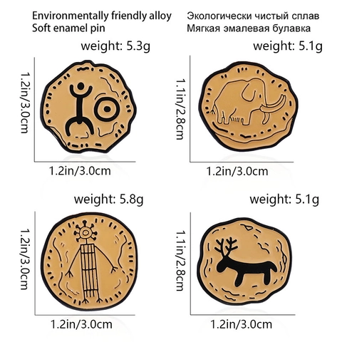 Vintage Irregular Round Zinc Alloy Enamel Brooch Pins Cave Painting Style Mammoth Deer Totem Badge For Clothing Jewelry Accessories
